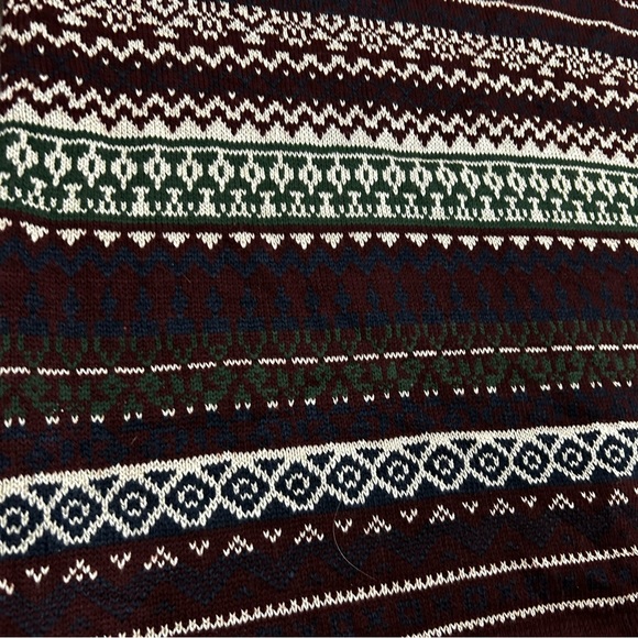 Vintage Fair Isle Turtleneck Sweater | Burgundy & Green Nordic Knit | - Picture 9 of 9